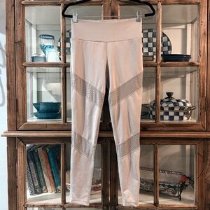 Guess Mesh Panel High Rise Leggings Taupe M Athletic Yoga